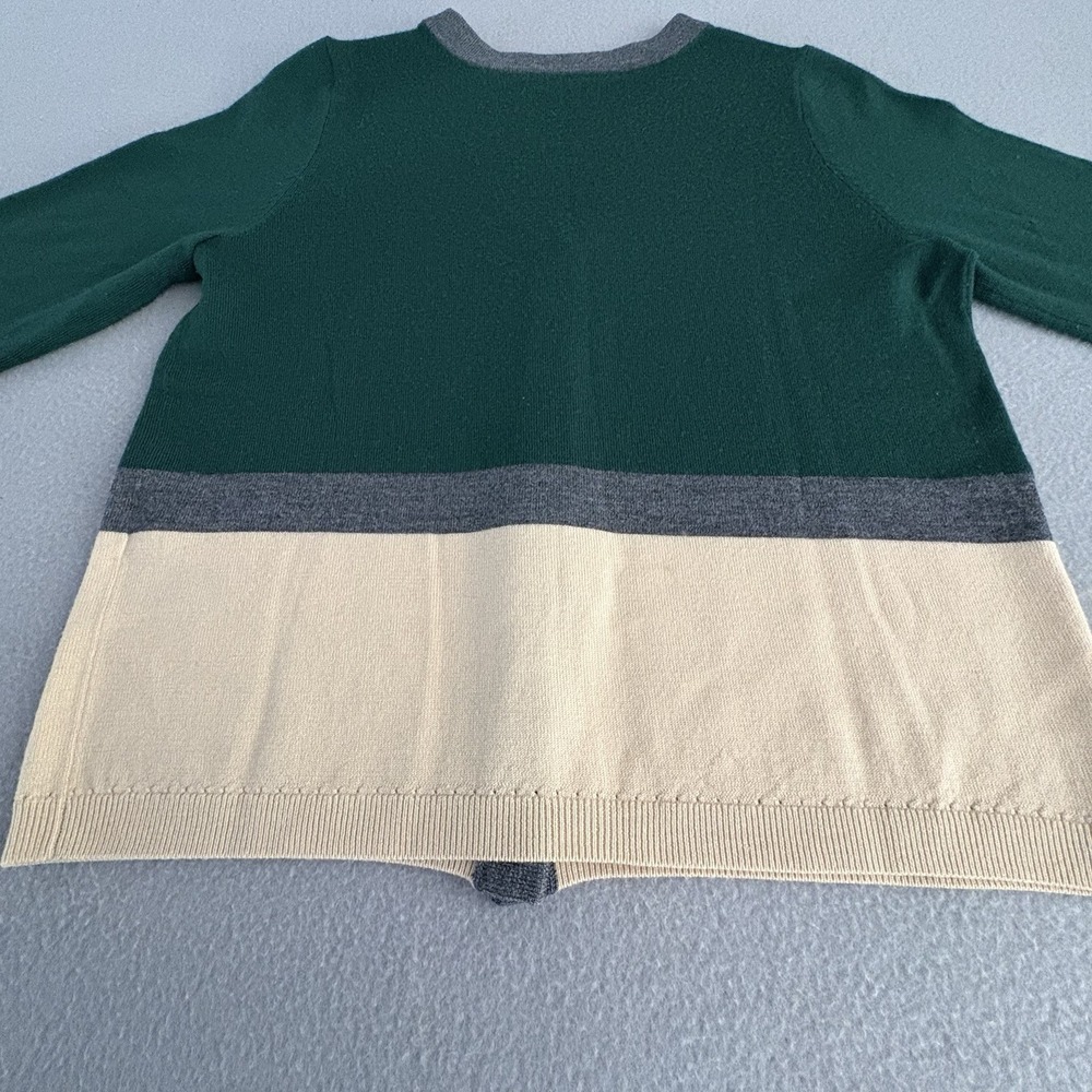 Kate Spade New York Women Large Wool Colorblock Cardigan Green Gray Cream - Picture 8 of 11